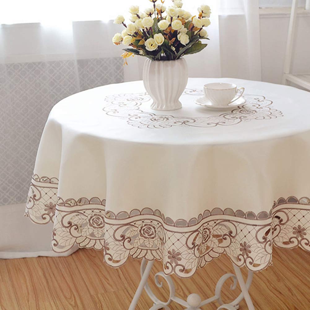 Round Tablecloth 90 Inch, Wrinkle Free and Stain Resistant Floral Damask Lace Round Table Cloth with Ruffle, Party