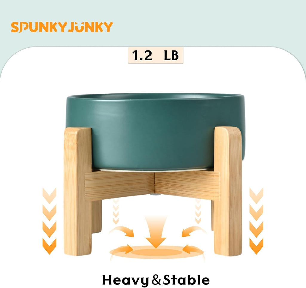 Ceramic Elevated Dog Bowls 2 Pack - 5.1inch Raised Dog Bowls with Non-Slip Wooden Stand for Small Dogs Dishwasher
