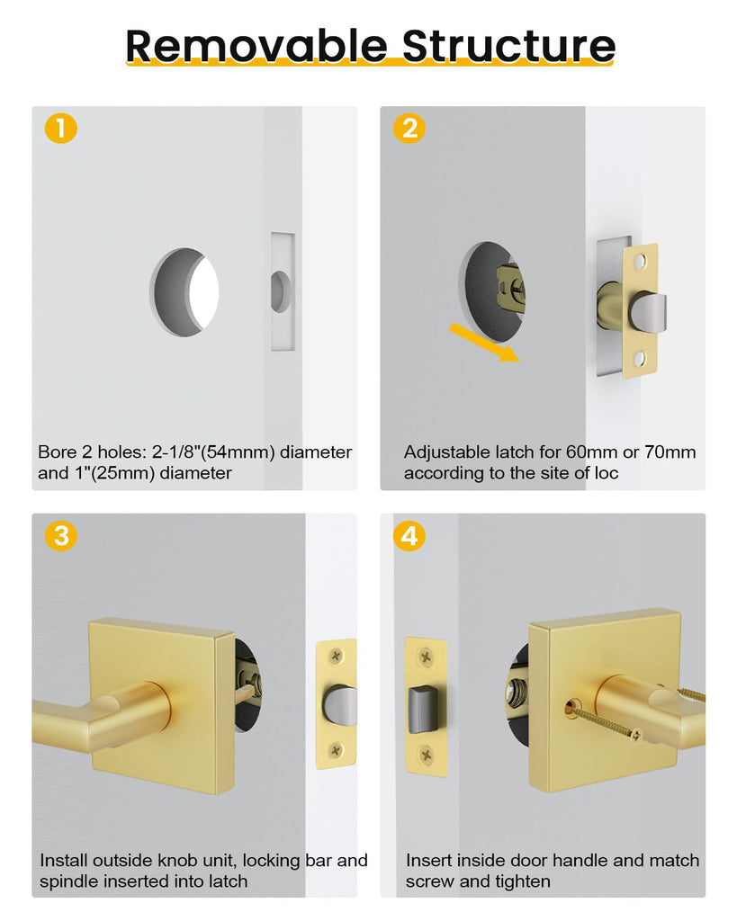 Brushed Gold Closet Door Handle Passage, Hallway - 1 Pack