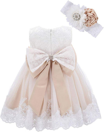 Baby Flower Girl Dress, Lace Wedding Tutu Gown with Headband