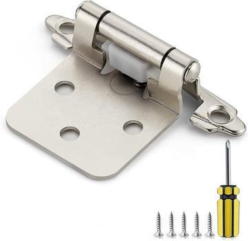 10 Pack 5 Pairs 1/2 Inch Overlay Cabinet Door Hinges Kitchen Satin Nickel Semi-Concealed Face Mount Self-Closing