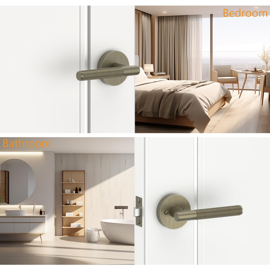 3 Pack Brushed Antique Brass Passage Interior Door Handles