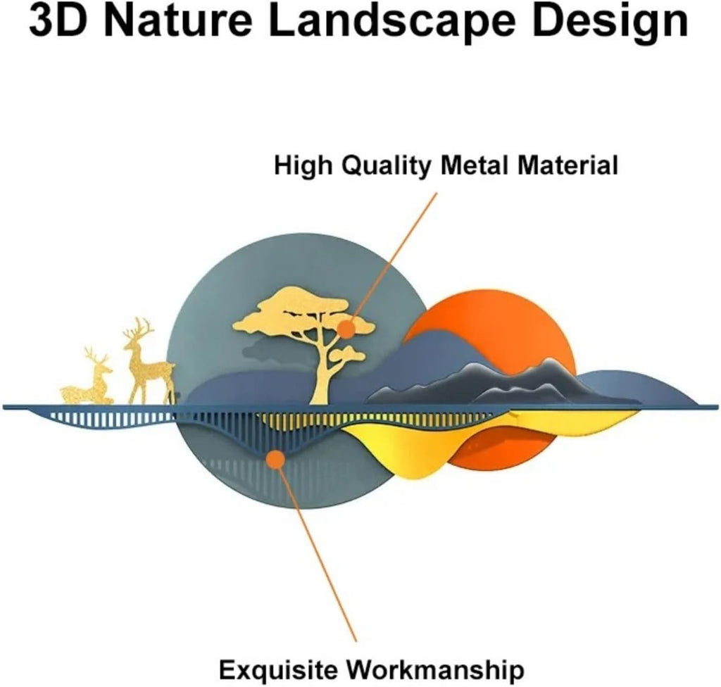 59" Metal Wall Art, Modern 3D Nature Landscape Wall Decor, Large Abstract Metal Wall Sculpture, Hallway & Office