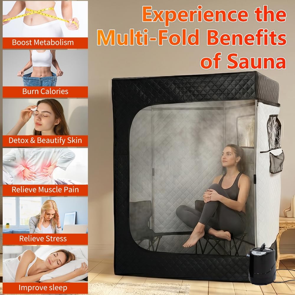 1-Person Portable Steam Sauna Tent for Home, 3L 1500W Sauna Box for Relaxation & Detoxification with Folding Chair