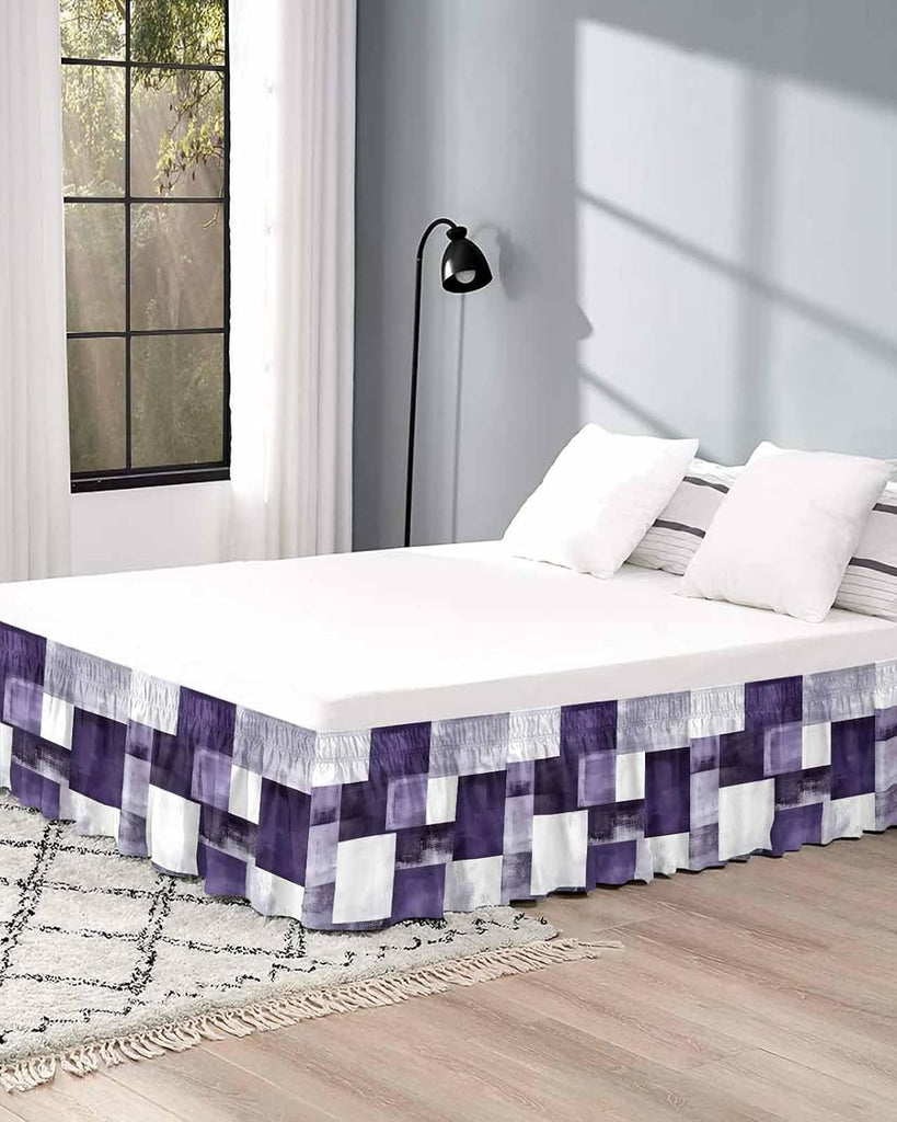 Purple Geometric Bed Skirt King Size 16 Inch Drop, Adjustable Elastic Wrap Around Bed Skirts Easy Fitting Dust Ruffle