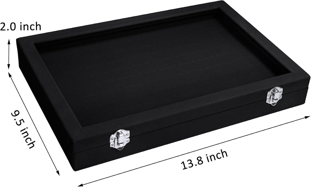 Velvet 100 Slots Ring Organizer Tray Ring Box with Clear Lid