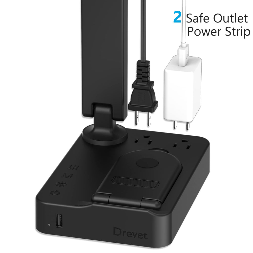 LED Desk Lamp with Wireless Charger, Desk Table Light with USB Charging Port and 2 Outlets, 3 Lighting Modes, 3 Level