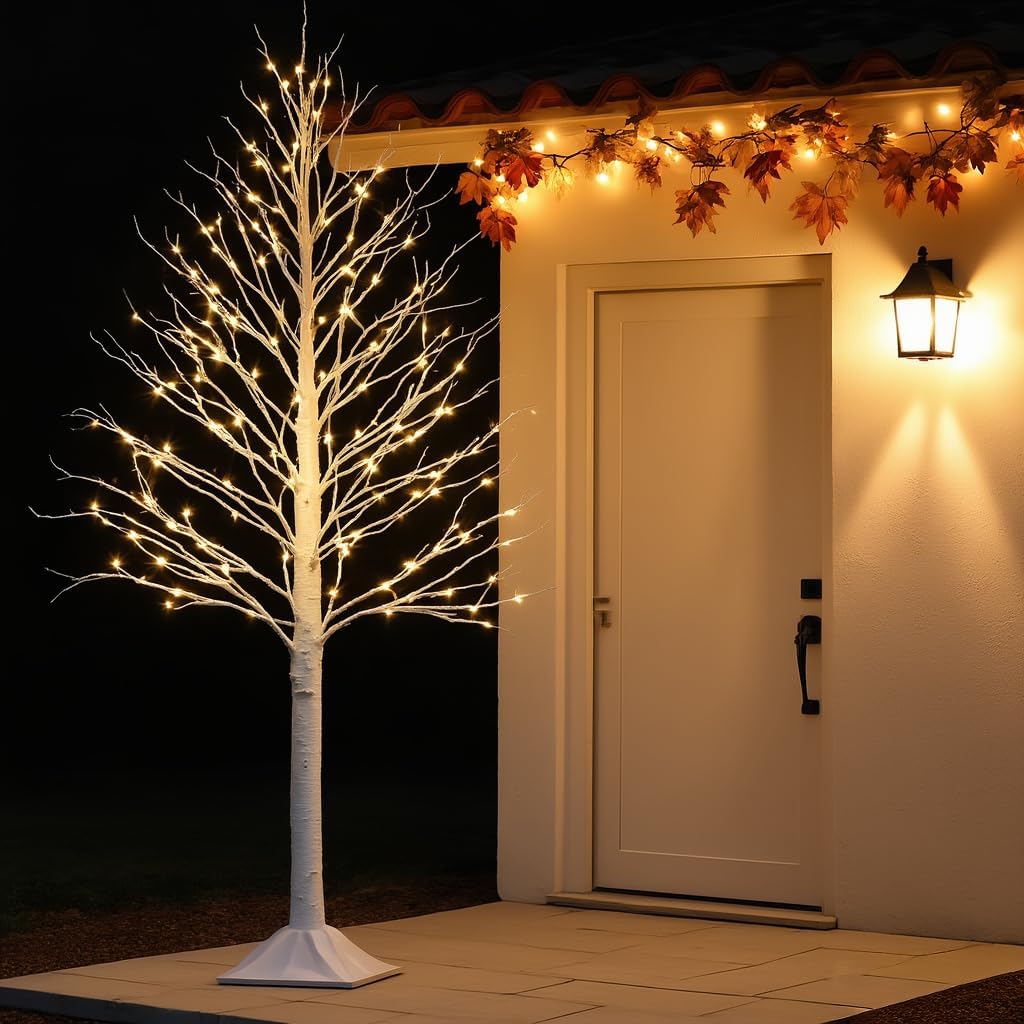 Set of 3 Lighted Birch Tree, 4FT 6FT 8FT White Artificial Christmas Tree with Total 456 LED Light, Prelit Waterproof