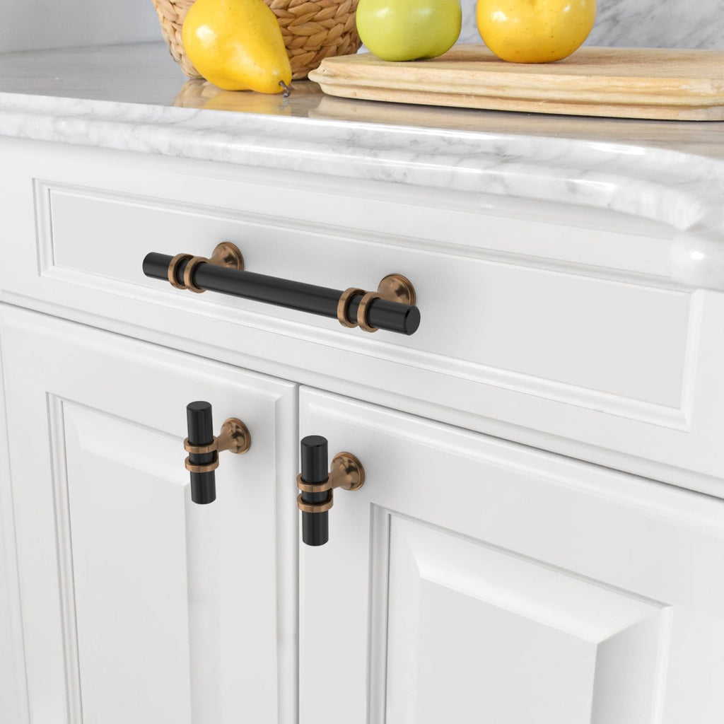 6 Pack 3.75 Inch(96mm) Champagne Bronze and Matte Black Cabinet Pulls Heavy-Duty Solid Kitchen Cabinet Handles Black