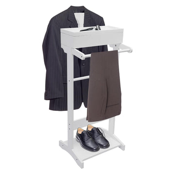 Suit Valet Stands with Drawer & Trouser Holder - Freestanding Wood Suit Rack for Clothes, Hats, Bags | MDF & Solid