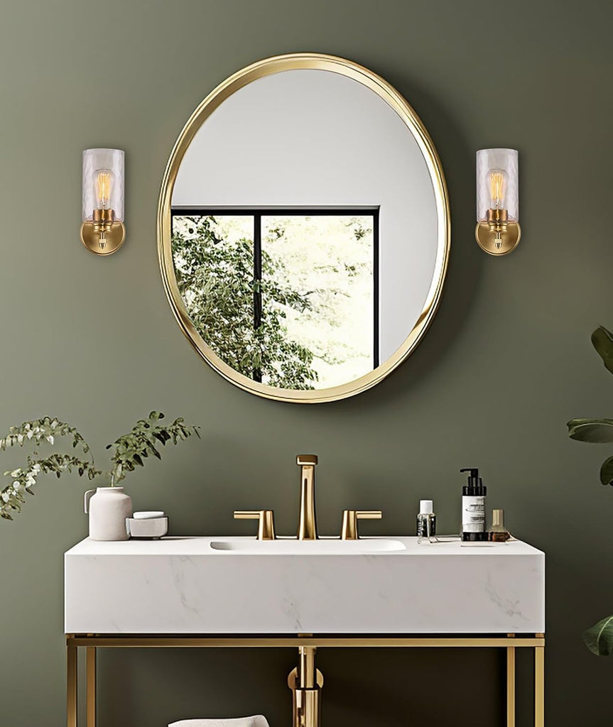 Phoebe 10" Modern Gold Wall Sconce with Hammered Glass Shade, Gold Wall Light with Water Glass Cylinder Shade, Cool