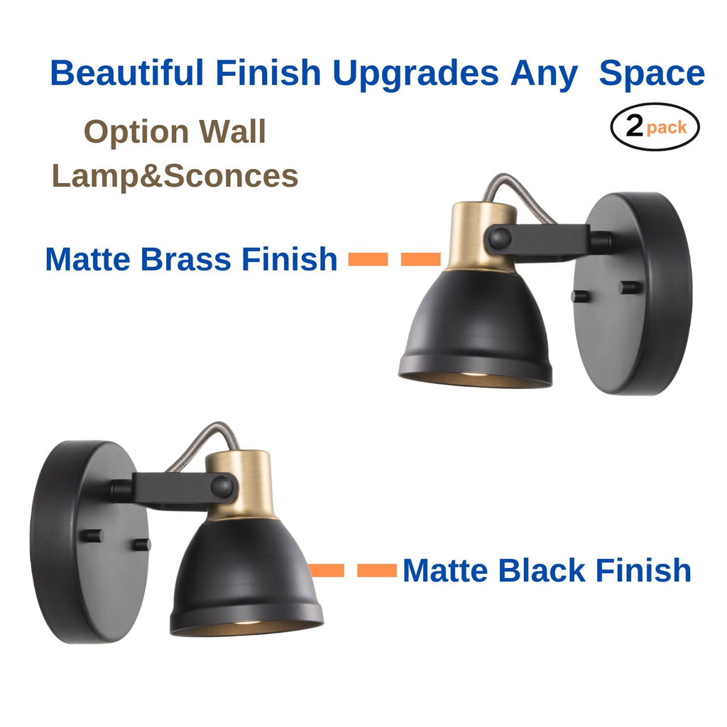 1 Light Track Light Kit Modern Ceiling Spotlights,2 Packs Matte Black with Brass Accent Adjustable Wall Lights Mount