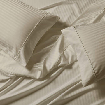Damask Striped 650-Thread-Count, Cotton-Blend, 22-Inch Super Deep Pocket California King Bed Sheets Set, Linen