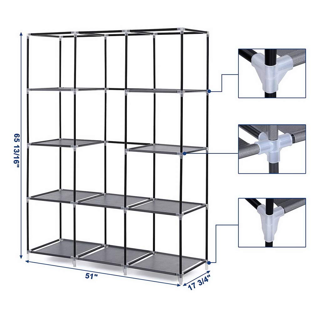 Portable Closets Freestanding Closet Organizer Clothes Wardrobe Garment Rack Dustproof Non-Woven Cover with Storage