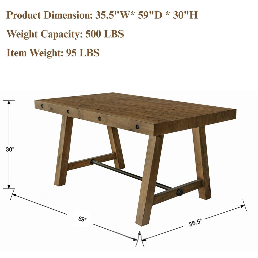 Rustic Farmhouse Dinning Table, Reclaimed Solid Wood Kitchen & Dining Room Table for 4-6 People, 59" Wooden