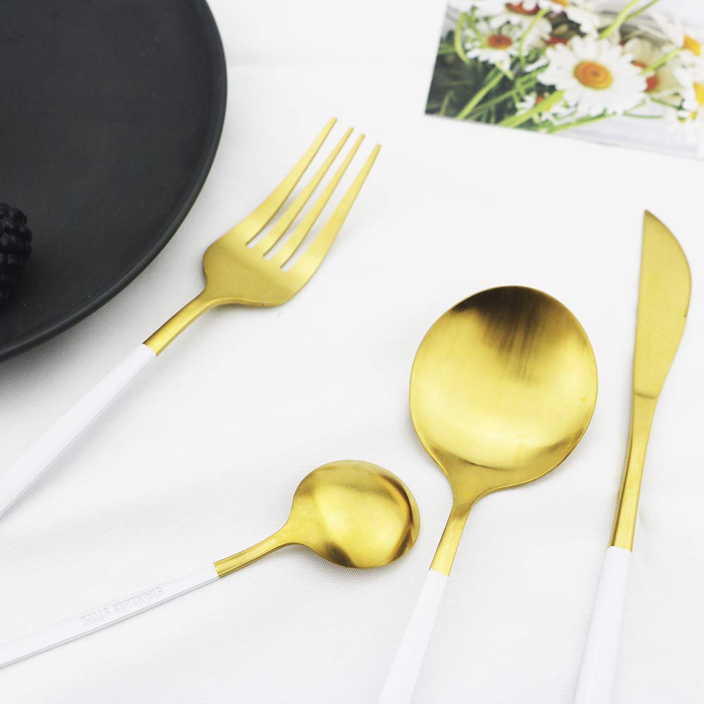 Matte Silverware Set, 24-Piece Stainless Steel Flatware Cutlery Set for 6, Ideal Wedding Festival Party, Dishwasher