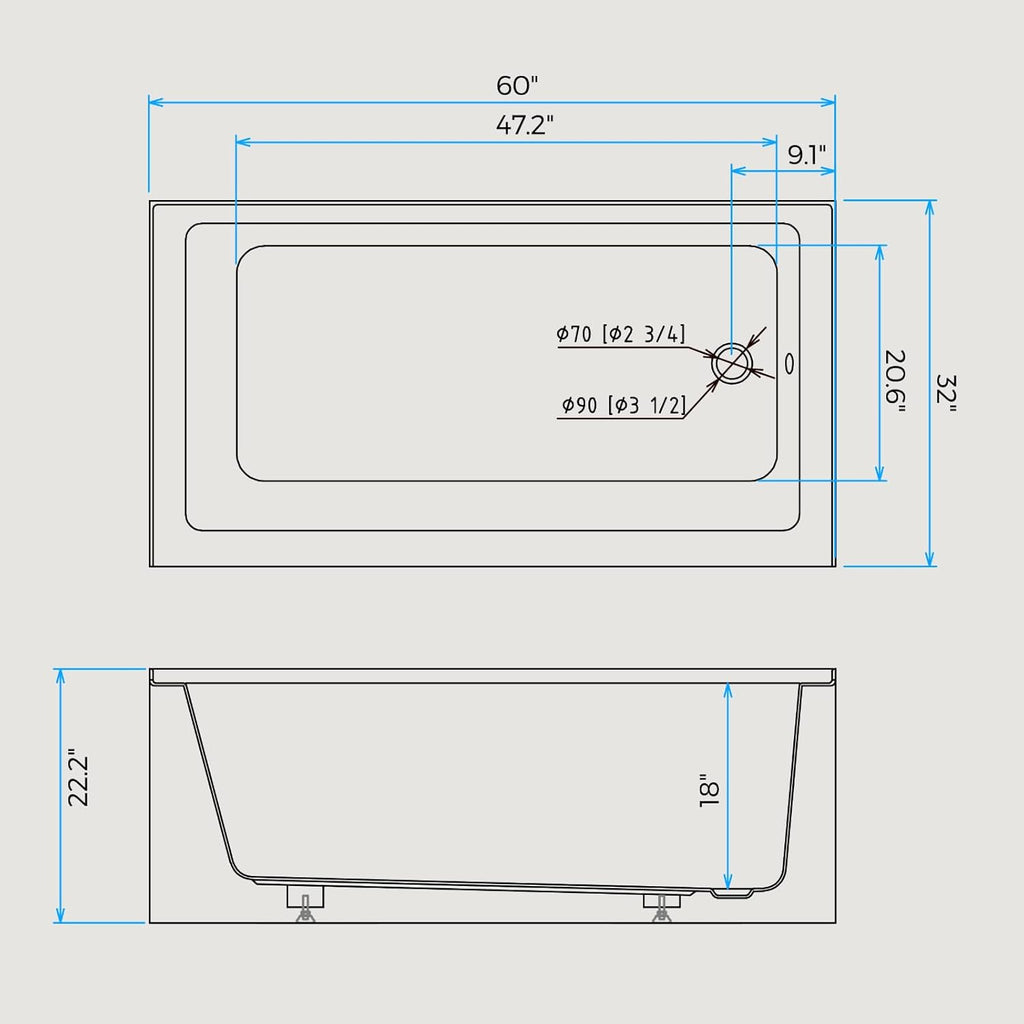 60 x 32 in Acrylic Alcove Bathtub，Glossy White Soaking Tub with Integral Apron, Right Drain, Brushed Nickel Pop Up