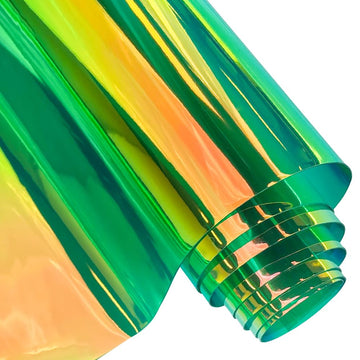 16 Gauge Holographic Iridescent Plastic Vinyl, 16"x54" Transparent Vinyl Fabric-Green