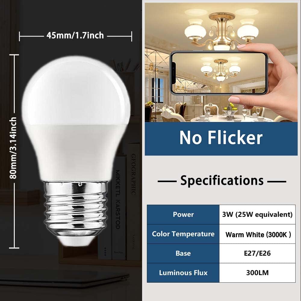 LED Light Bulb 3W (25W Equivalent) A15 Light Bulb Warm White 3000K Non-Dimmable E26 Medium Base Bulb Living Room Home