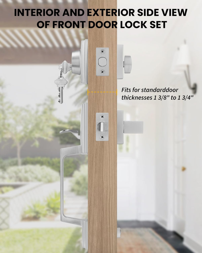 Front Door Lock Set, Brushed Nickel Front Door Handles and Locks