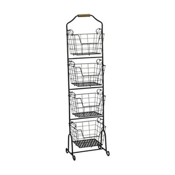 Mikasa Gourmet Basics 4-Tier Market Basket Wire and Acacia Handle Black