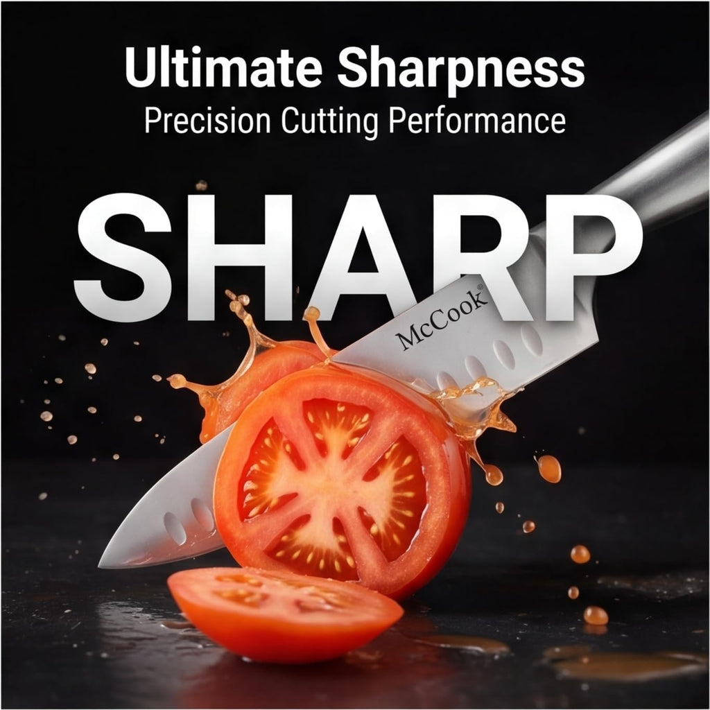 Knife Set Sharp Kitchen Knife Block Set w Built-in Sharpener | German Forged Stainless Steel,15 PC,Razor