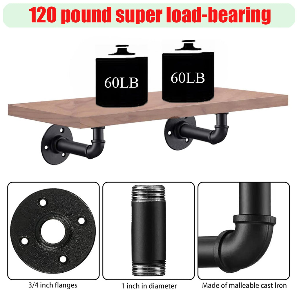 Industrial L Pipe Shelf Brackets for 6-12 in Depth Wood,5.5In 6 Pack