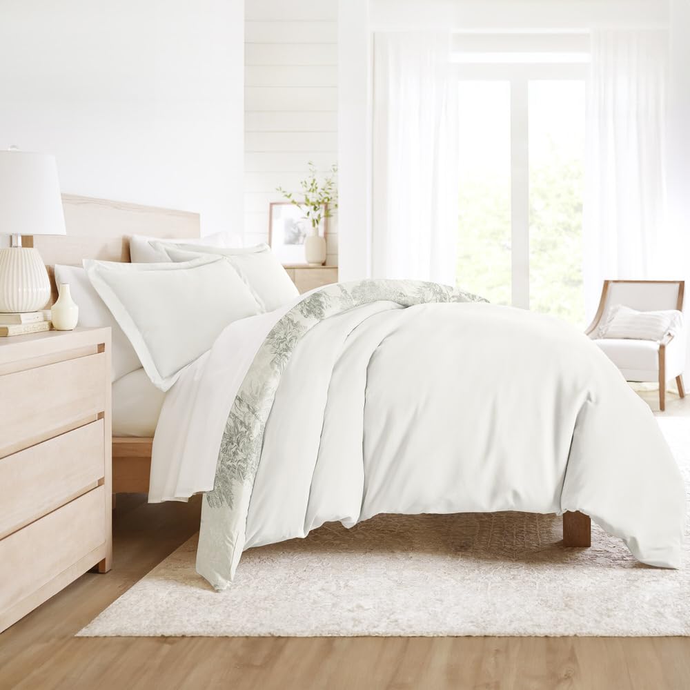 Duvet Cover Set Patterned Microfiber Ultra Soft Bedding in Paradise Toile - Paradise Toile Eucalyptus