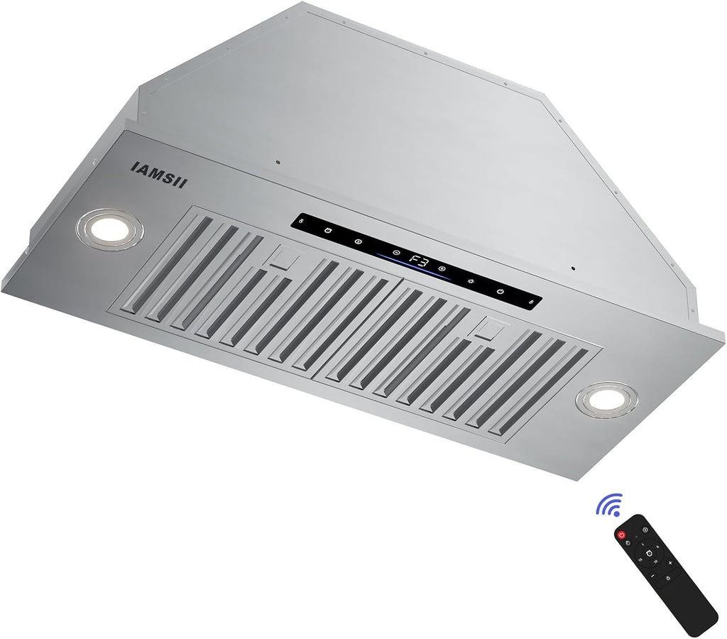 30 Inch Stainless Steel Range Hood Insert 900 CFM 4 Speed Gesture & Touch Control Convertible Ducted/Ductless