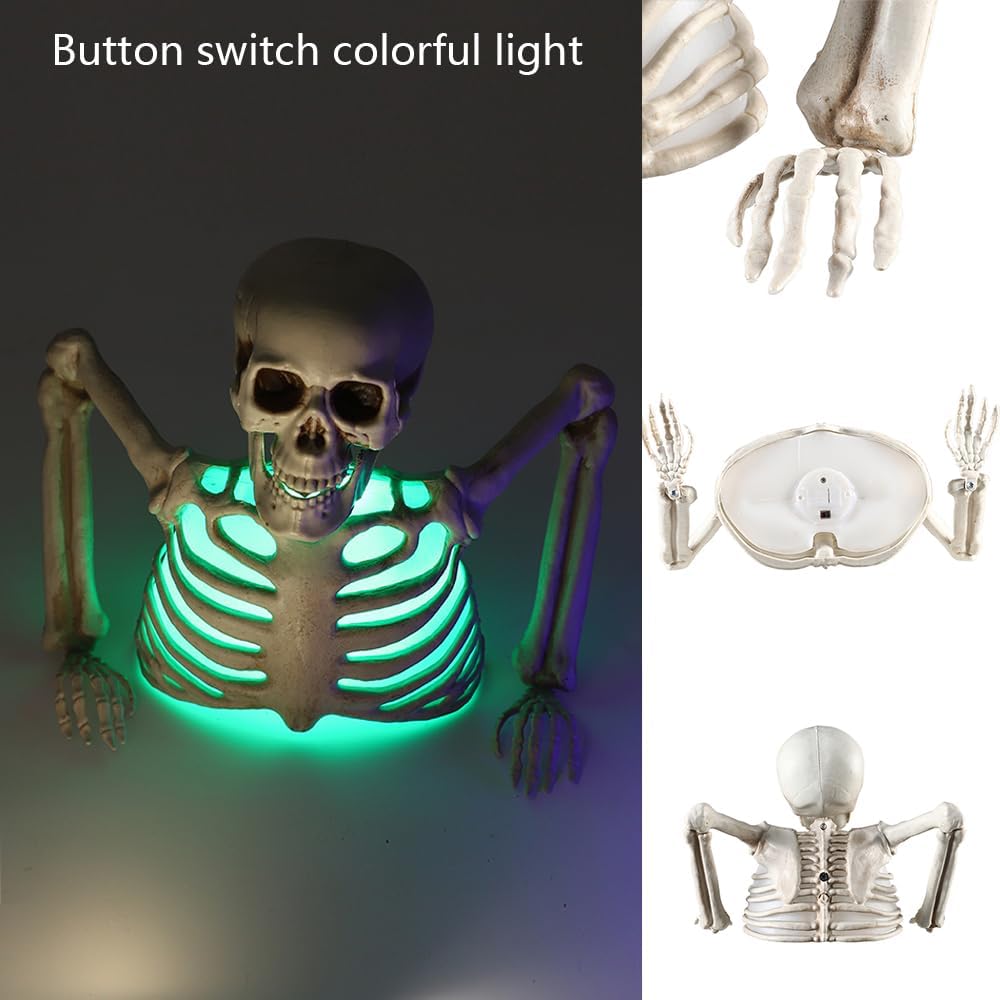 Halloween Skeleton Decorations with Colorful Light, Scary Groundbreaker Skull Stakes Lights for Halloween Graveyard