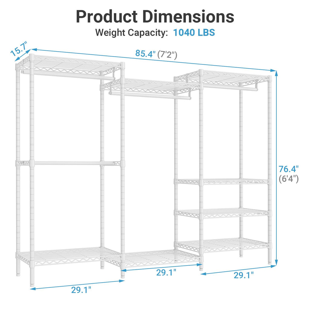 V5 Plus Heavy Duty Clothes Rack, Large Modular Closet System, White