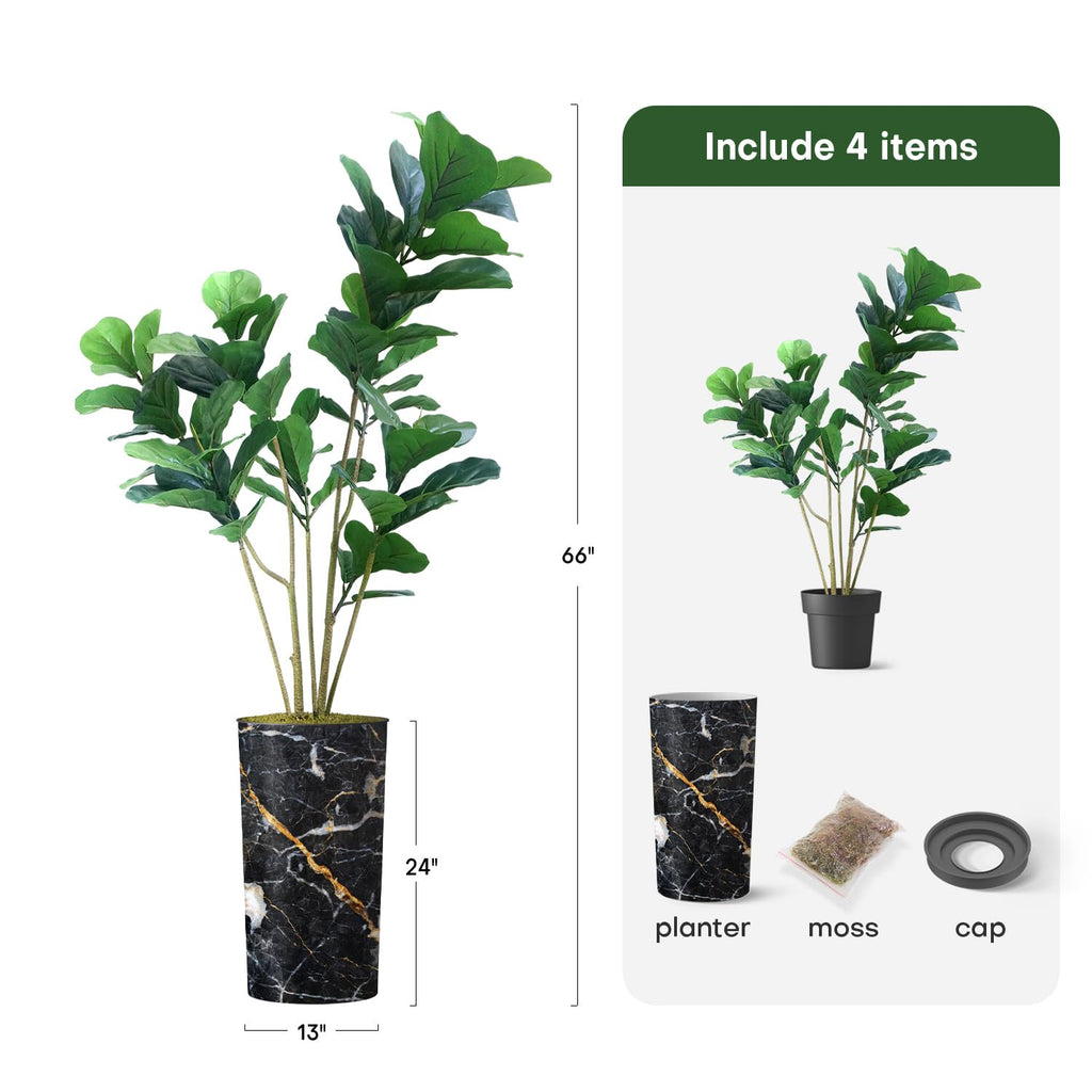 Artificial Tree in Modern Granite Effect Planter, Fake Ficus Lyrata Silk Trees for Indoor and Outdoor Home Decoration