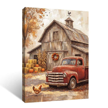 Fall Wall Art Decor Barn Framed Canvas Picture Print Truck Farmhouse Home
