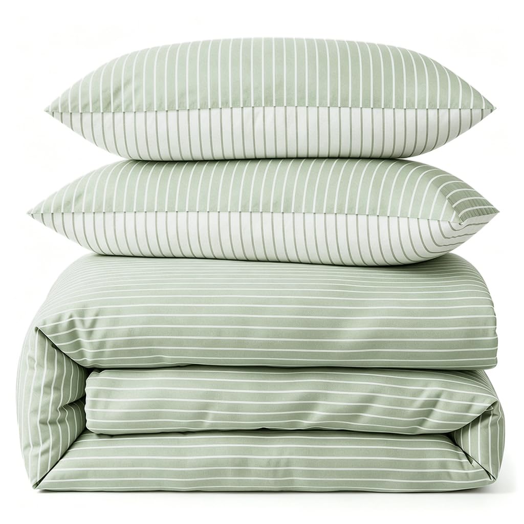 Striped Comforter Set Reversible Green White Stripe Bedding
