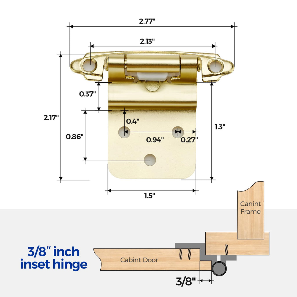 3/8" Inset Gold Cabinet Hinges 60 Pack (30 Pairs)
