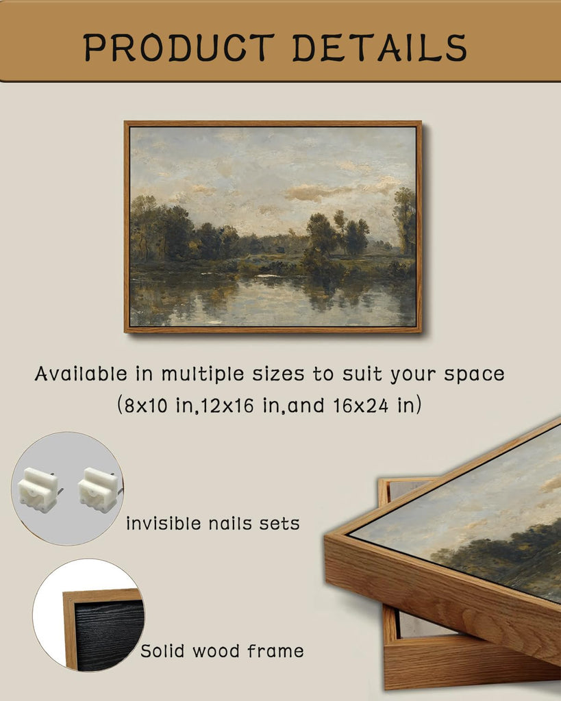 Vintage Wall Art Framed Landscape Wall Art Moody Canvas Print