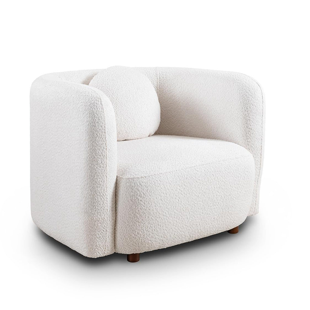 Barrel Chairs Set of 2, 39", Upholstered, Boucle, White