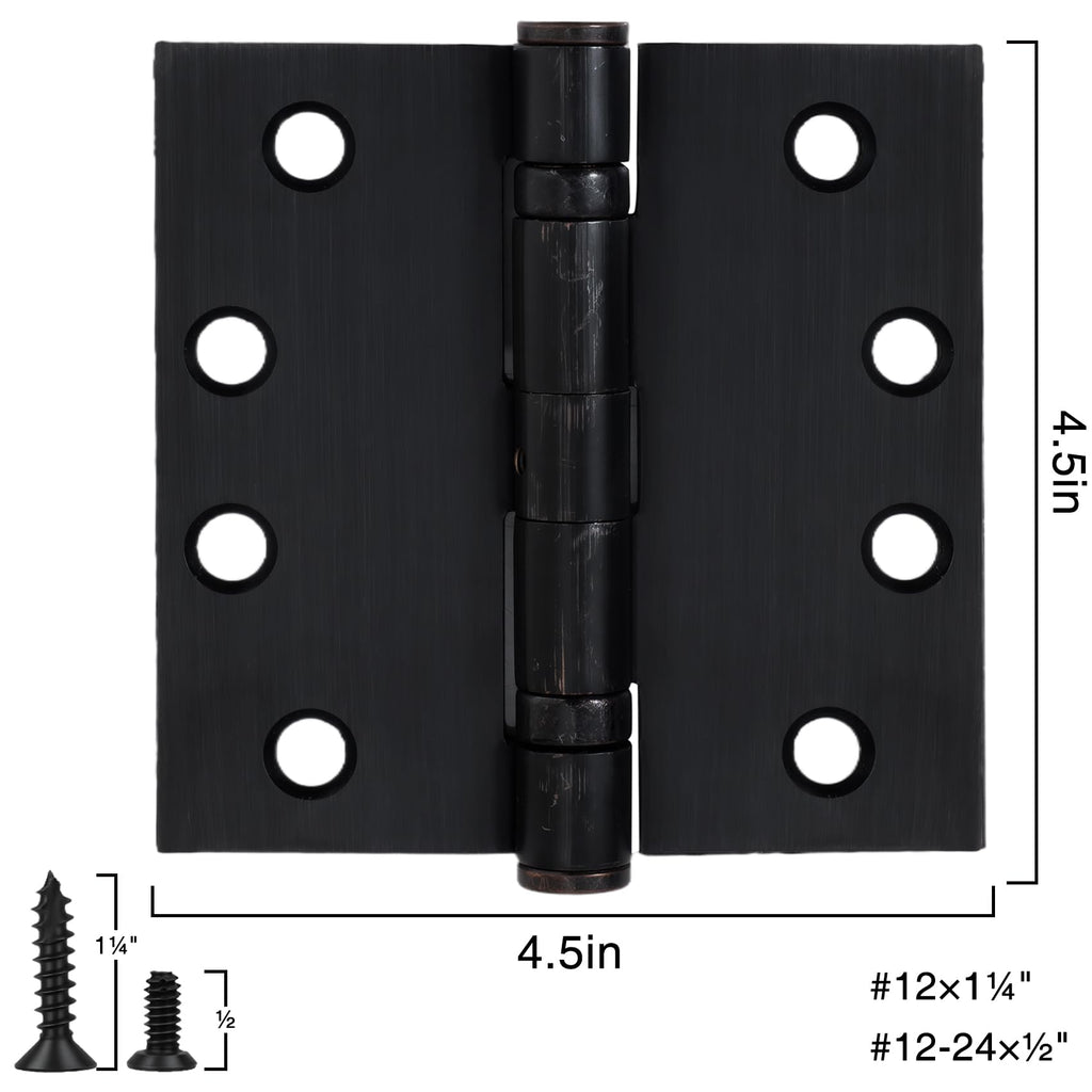 Heavy Duty Door Hinges Oil Rubbed Bronze 4.5 Inch Square 2 Pack