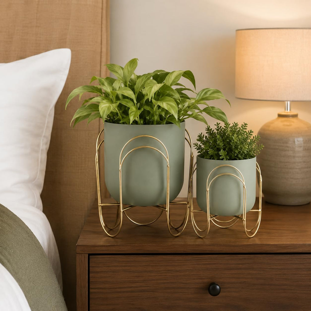 Set of 2 Planters with Stand 11.5/8" H (Green)