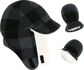 Toddler Winter Hat and Mittens Set Baby Winter Hat with Earflaps Toddler Warm Hats Sherpa Lined Baby Beanies Kids Cap