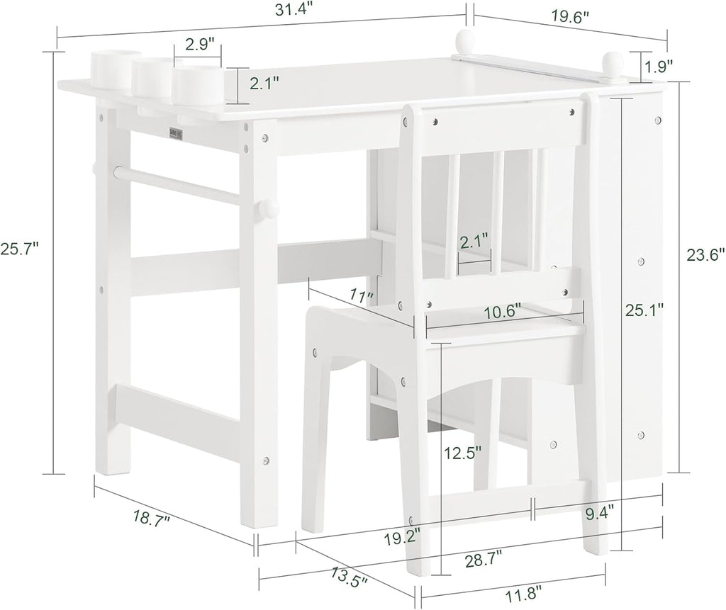 Kids Wooden Craft Table and Chair Set, Standard Size, White
