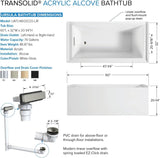 UATLN603220-R-BN Unity 60-in x 32-in x 20-in Alcove Acrylic Bathtub Kit With Right Hand Drain, White/Brushed Nickel