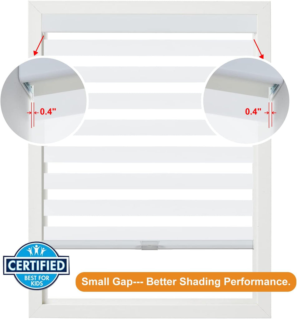 Cordless Zebra Blinds for Windows (24" W x 72" H, White) with Upgraded Cassette Free-Stop Light Filtering Dual Layers