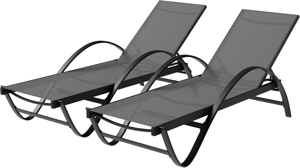 Patio Chaise Lounge Set of 2, Pool Chaise Lounge with Arm,Outdoor Lounge Chair with 5 Adjustable Backrest,Sunbathing