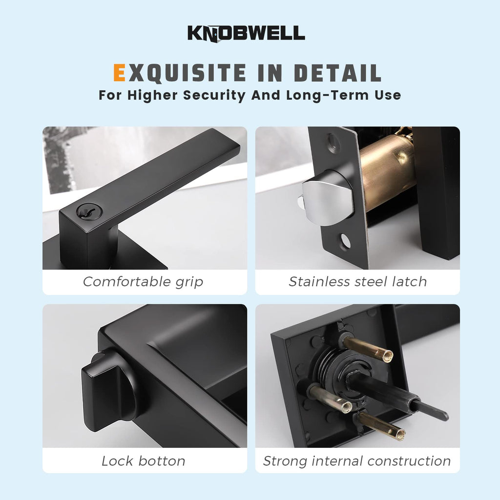 Exterior Door Handle Heavy Duty Keyed Entry Door Lever Set(Not Keyed Alike) Entrance Handleset, Matte Black Finish