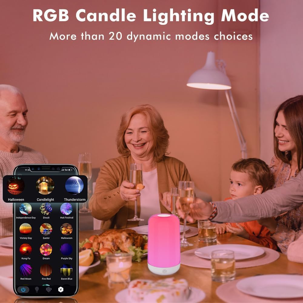 Smart Touch Table Lamp Works with App, Dimmable Small RGB Bedside Bed Lamp, Cordless LED Night Desk Lamp