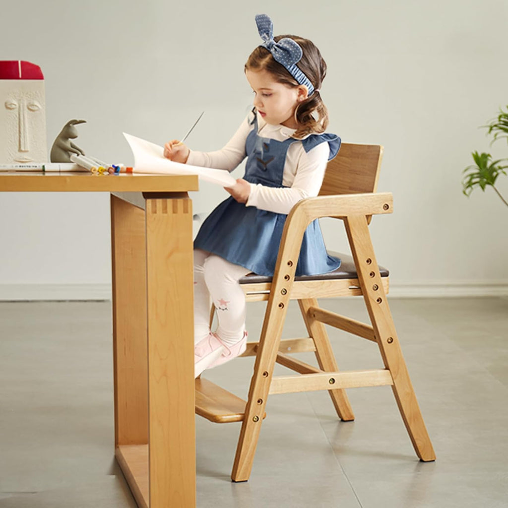 Toddler High Chair Wooden Dining Chair with Padded Seat Natural | Adjustable Kids Dining Chair for Dining Table