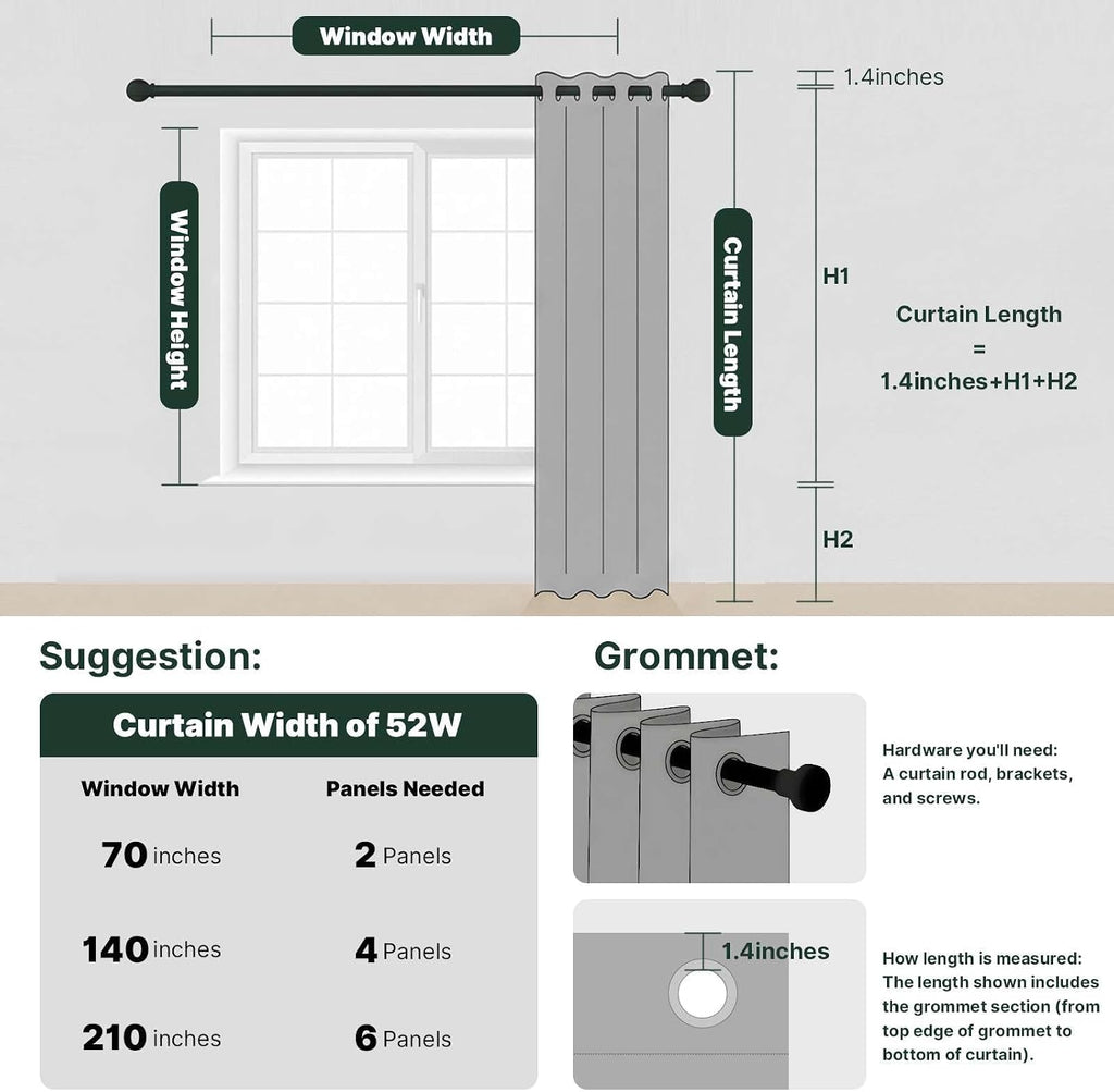 100% Blackout Curtains for Bedroom Thermal Insulated Polyester,Acrylic Textured Curtains Heat and Full Light Blocking