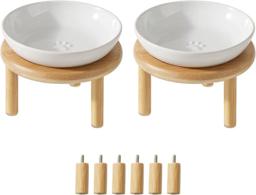 Elevated Cat Bowls, Ceramic Cat Bowl with Bamboo Stand Wide Opening