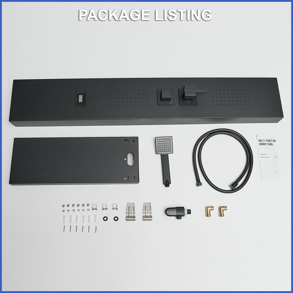 Black Shower Panel, Bathroom Shower Panel Tower System with Temperature Display Wall Mount
